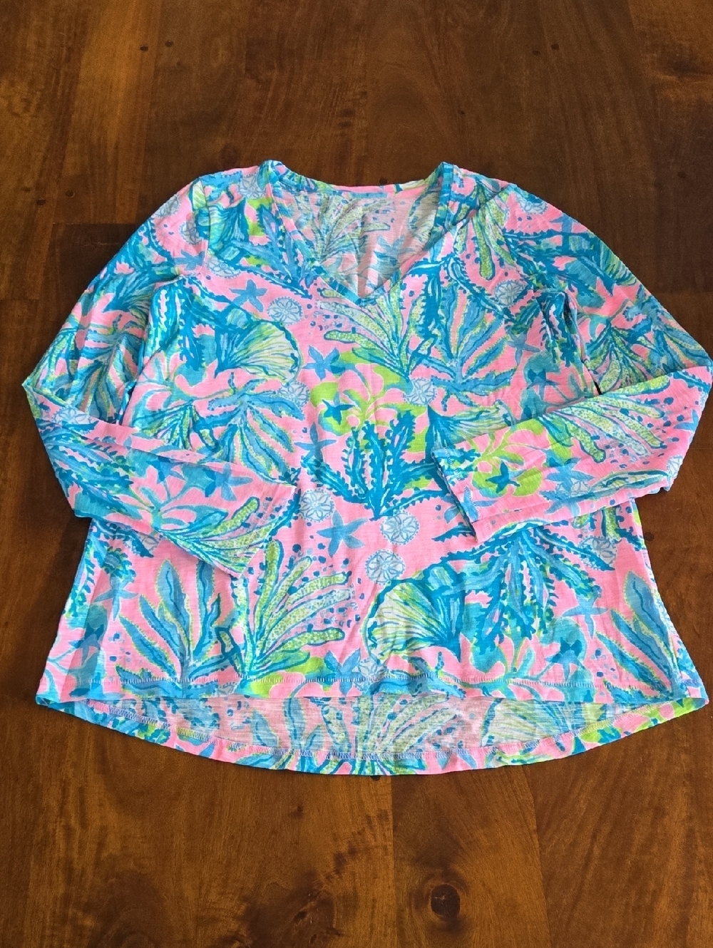 Lilly Pulitzer Etta Long Sleeve V-Neck Cotton Top Size Small